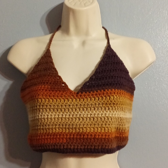 Hand knit brown and tan halter top hand knit by my niece - Picture 7 of 17